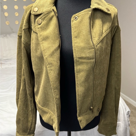 Mine Olive Corduroy Cropped Bomber Jacket M - Picture 2 of 6